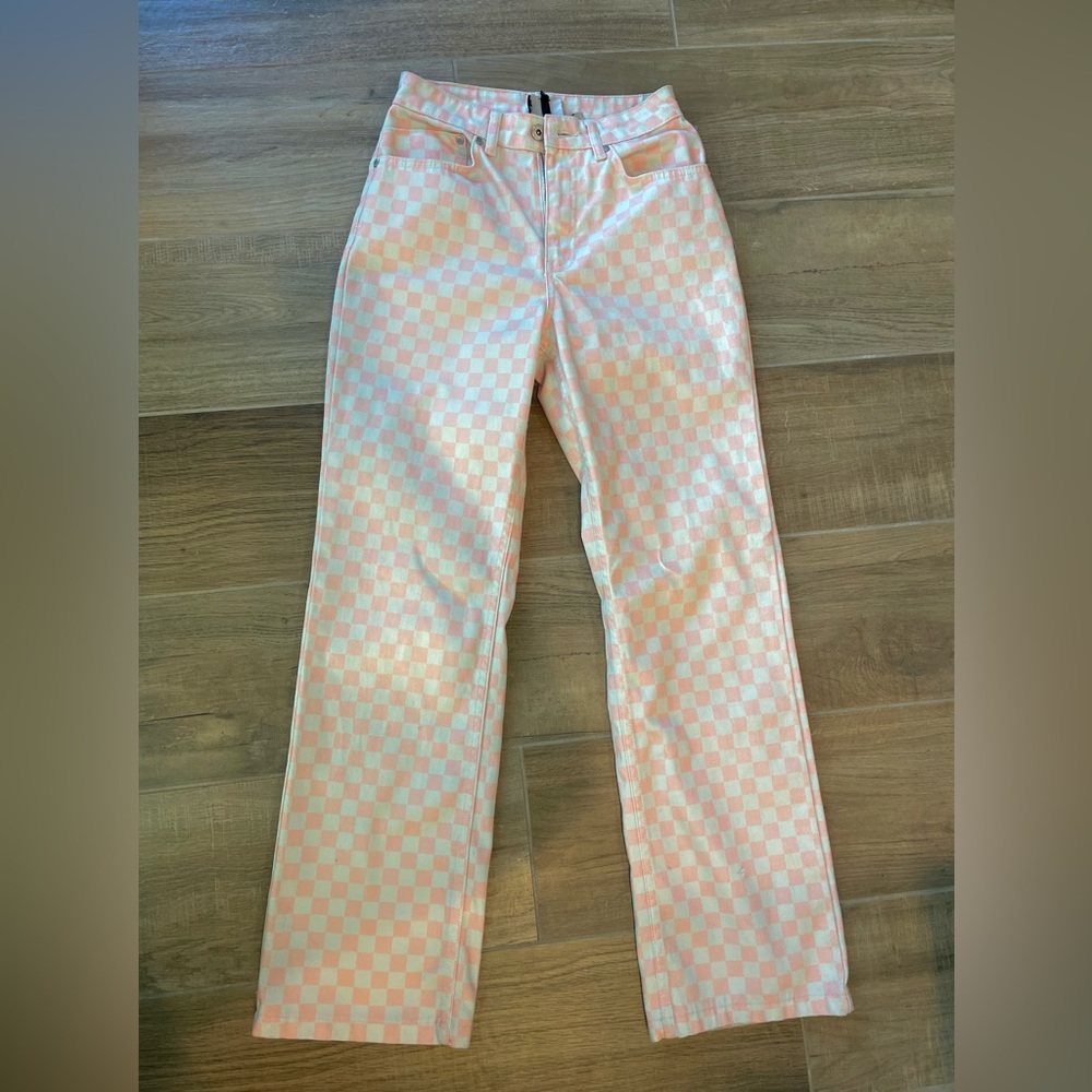 The Ragged Priest Rook Jean - Checkered Pink & Beige